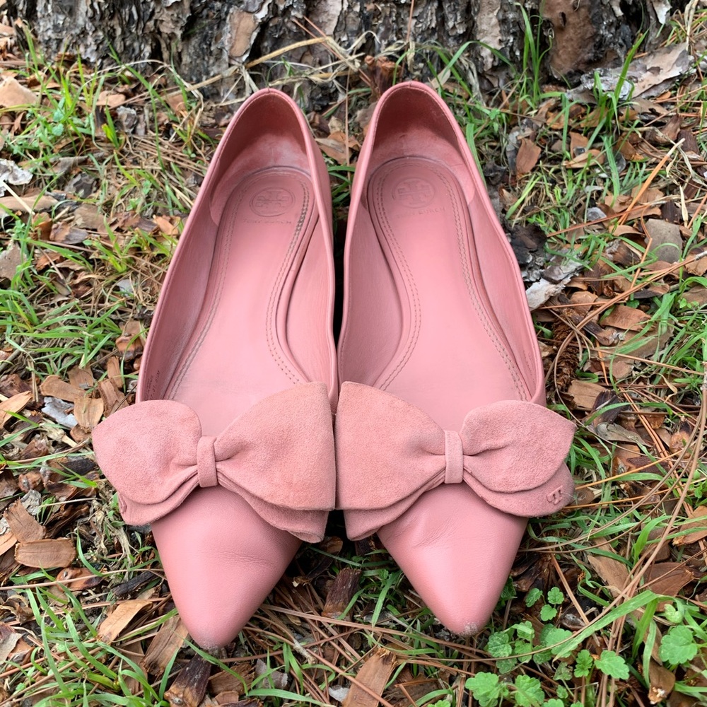 Tory Burch Rosalind Sheep’s Skin Leather Bow Flats